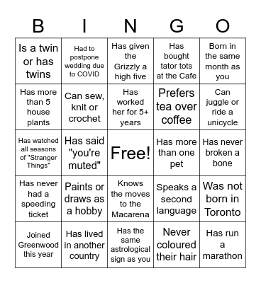 Greenwood Staff Bingo-Find someone who... Bingo Card