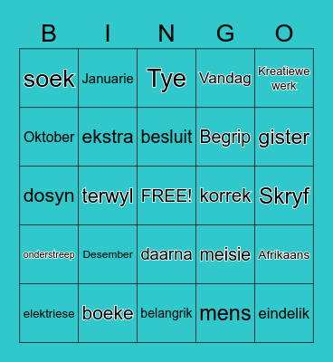 Graad 5 Bingo Card