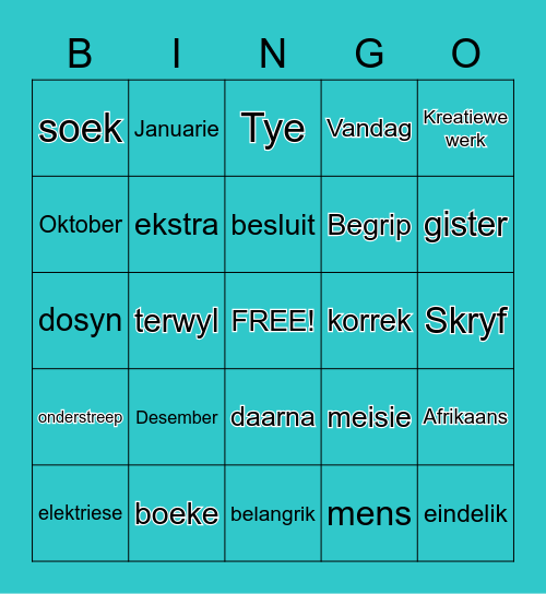 Graad 5 Bingo Card