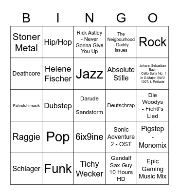 Ox Music Bingo Card