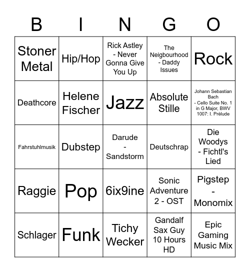 Ox Music Bingo Card