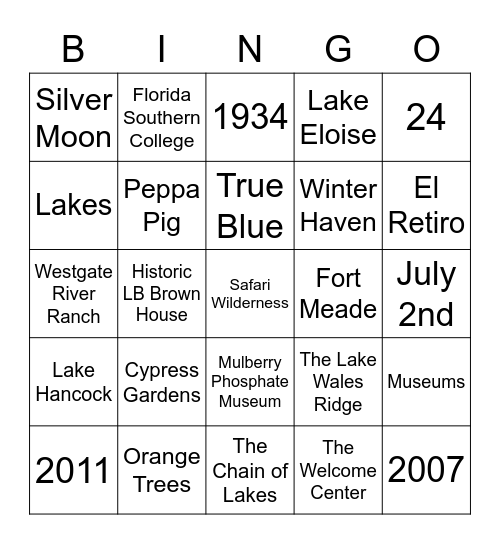 Visit Central Florida Trivia Bingo Card