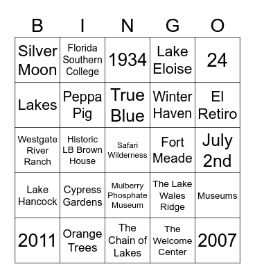 Visit Central Florida Trivia Bingo Card