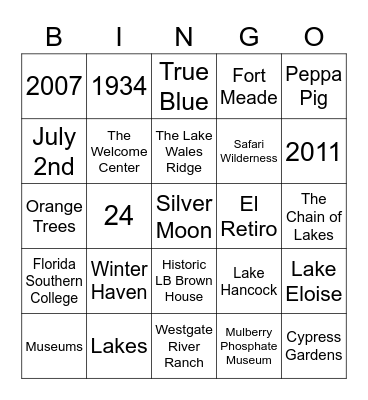 Visit Central Florida Trivia Bingo Card
