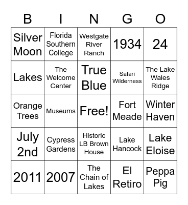 Visit Central Florida Trivia Bingo Card