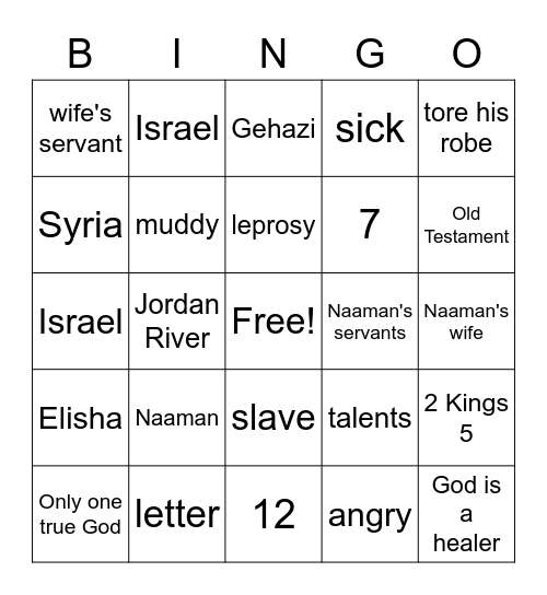 Naaman is Healed Bingo Card