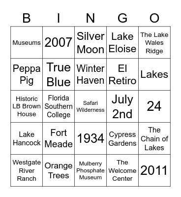Visit Central Florida Trivia Bingo Card