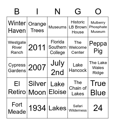 Visit Central Florida Trivia Bingo Card