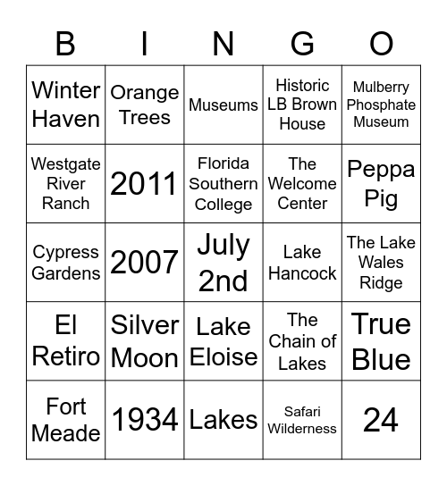 Visit Central Florida Trivia Bingo Card