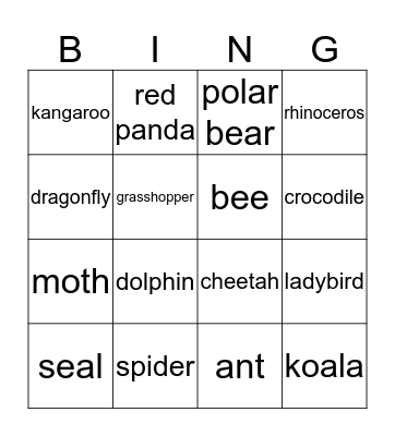 Amazing Wildlife Bingo Card