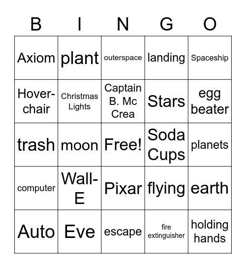 Wall-E  Movie Bingo Card