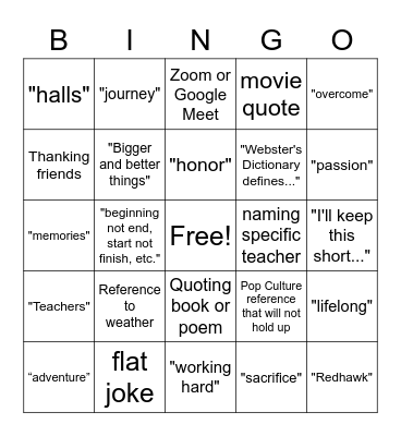 Graduation Bingo Card