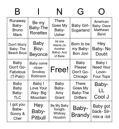 Musical Baby BINGO Card