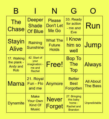 Yellow - Ricky Bingo Card