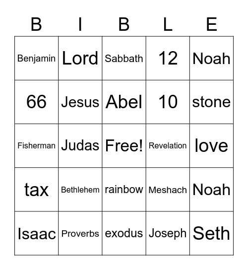 Bible Bingo Card