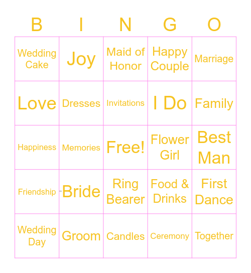 Bridal Shower Bingo Card