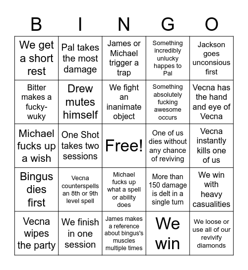 Don't Say Vecna! Bingo Card