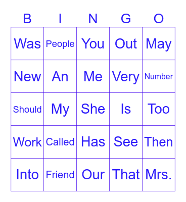 1st Grade Sight Words Bingo Card