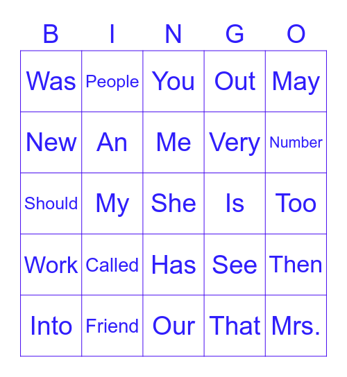 1st Grade Sight Words Bingo Card