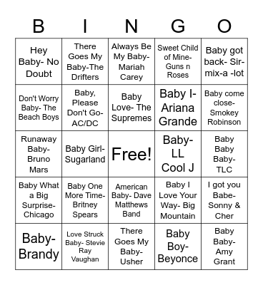 Musical Baby BINGO Card