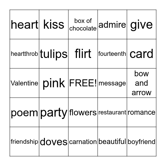 Valentine's Day Bingo Card