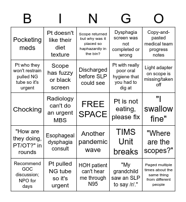 Medical SLP Bingo Card