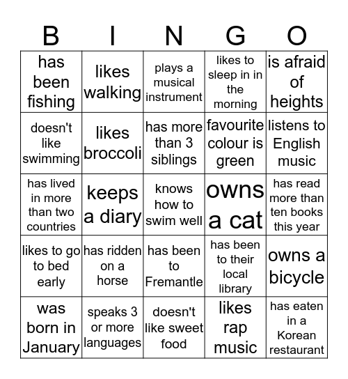 IEC 2.2 Getting to know each other Bingo Card