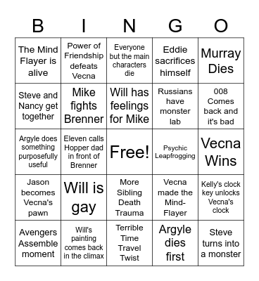 Stranger Things Season 4 Vol. 2 Bingo Card