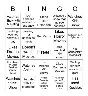 TV (Anime?) Bingo Card