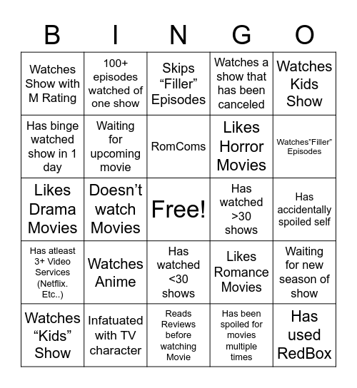 TV (Anime?) Bingo Card