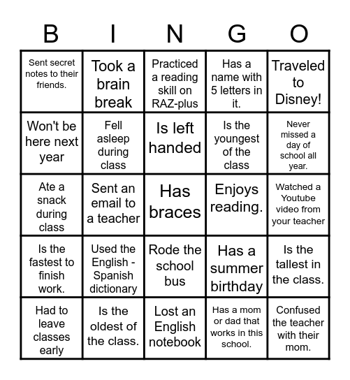 Last Day of School! Bingo Card