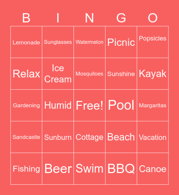 Summertime BINGO Card