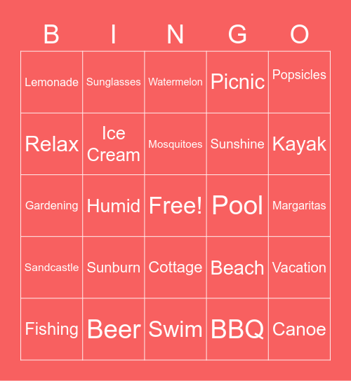 Summertime BINGO Card