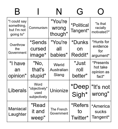 Jannali Bingo Card