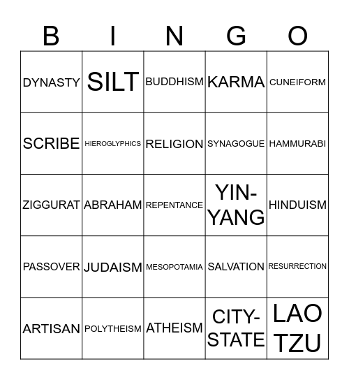 Ancient Civilizations & Religions Bingo Card