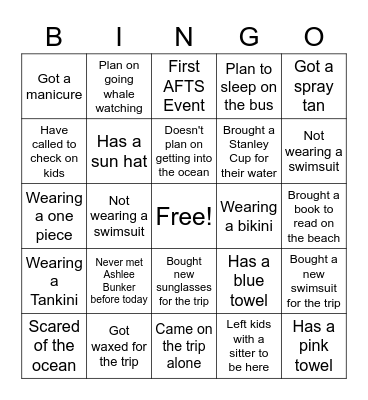 Amazing for the Soul Beach Bingo Card