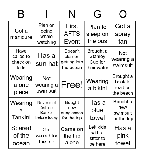 Amazing for the Soul Beach Bingo Card