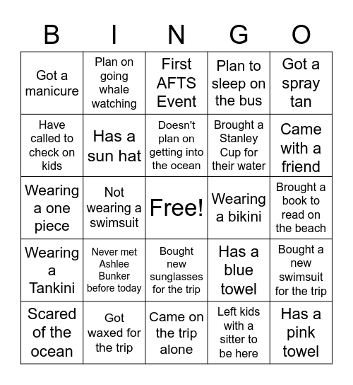 Amazing for the Soul Beach -- Bingo Card