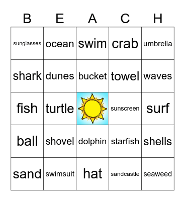 Azalea BEACH Bingo Game Bingo Card