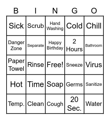 Hand Washing & Food Safety Bingo Card