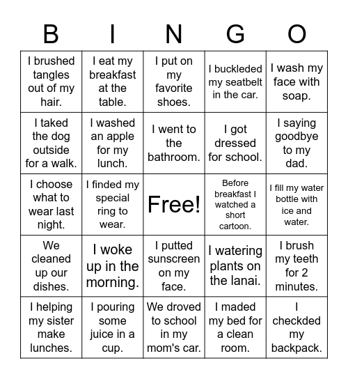 Correcting Past Tense Verbs: Morning Routine Bingo Card
