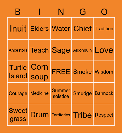 National Indigenous Peoples Day BINGO Card