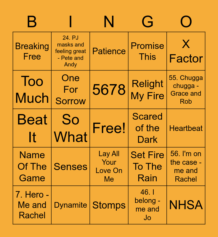 Orange - Ricky Bingo Card