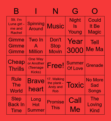 Red - Catboy Bingo Card
