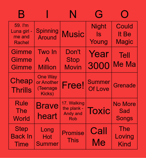 Red - Catboy Bingo Card