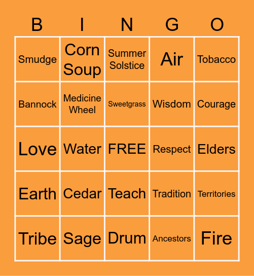 National Indigenous Peoples Day BINGO Card