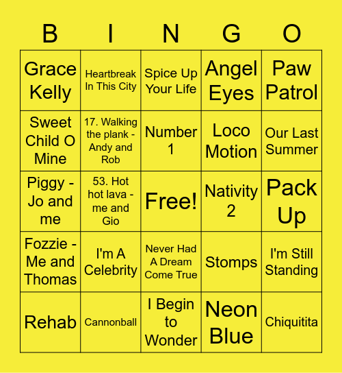 Yellow - Catboy Bingo Card