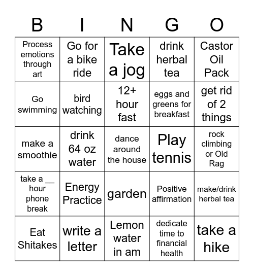 Heal Yourself BINGO Card