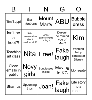 California Bingo Card