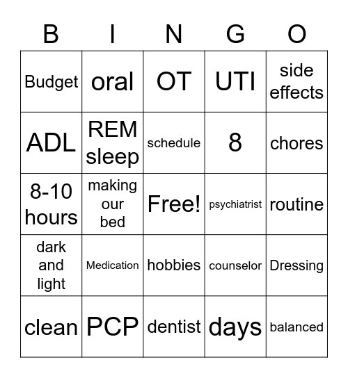 ADL Bingo Card